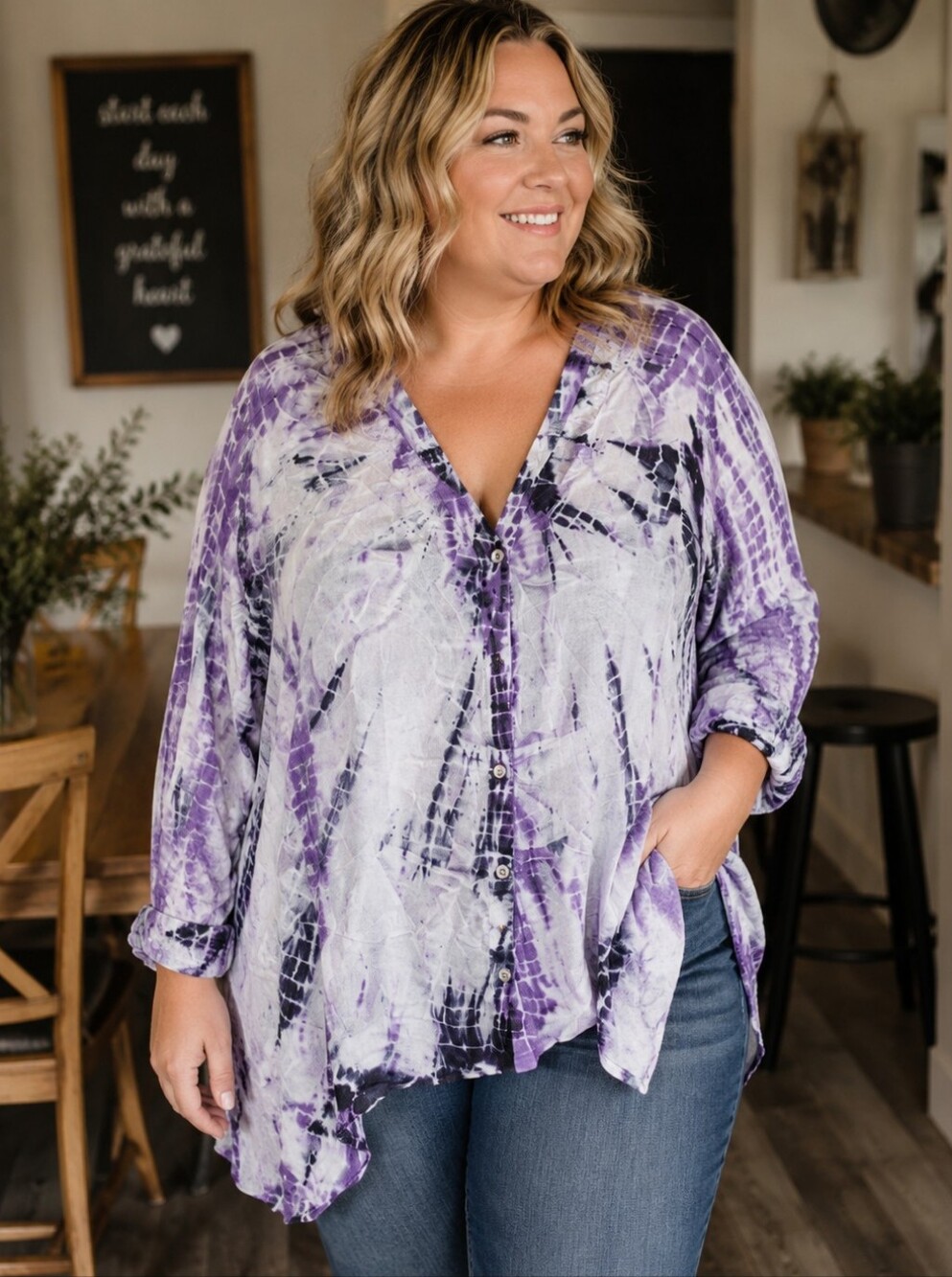 Chelsea & Theodore Purple and White Tie-Dye Button-Down Shirt 💜🤍